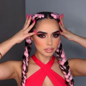 pink braids and makeup